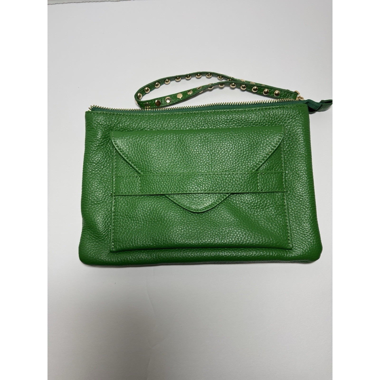 Jaggs Joy In Kelly Green Elegant Soft Leather Wristlet Wallet Gold Hardware